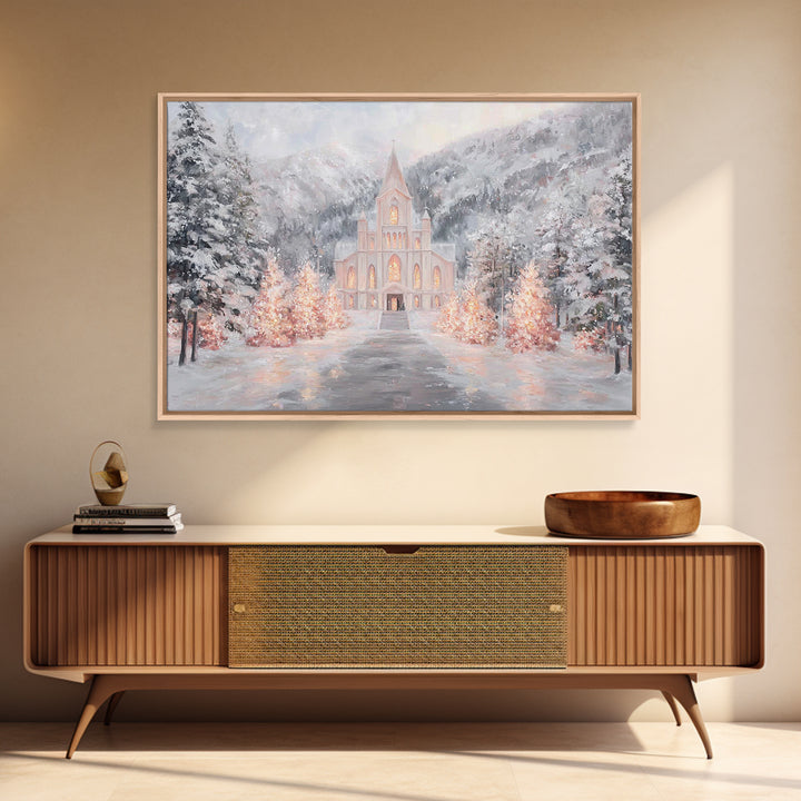 Mountain Chapel Light, Framed Canvas Print, Christmas Wall Art, Christian Art Canvas, Framed Christmas Art, Christian Christmas Art, Christ