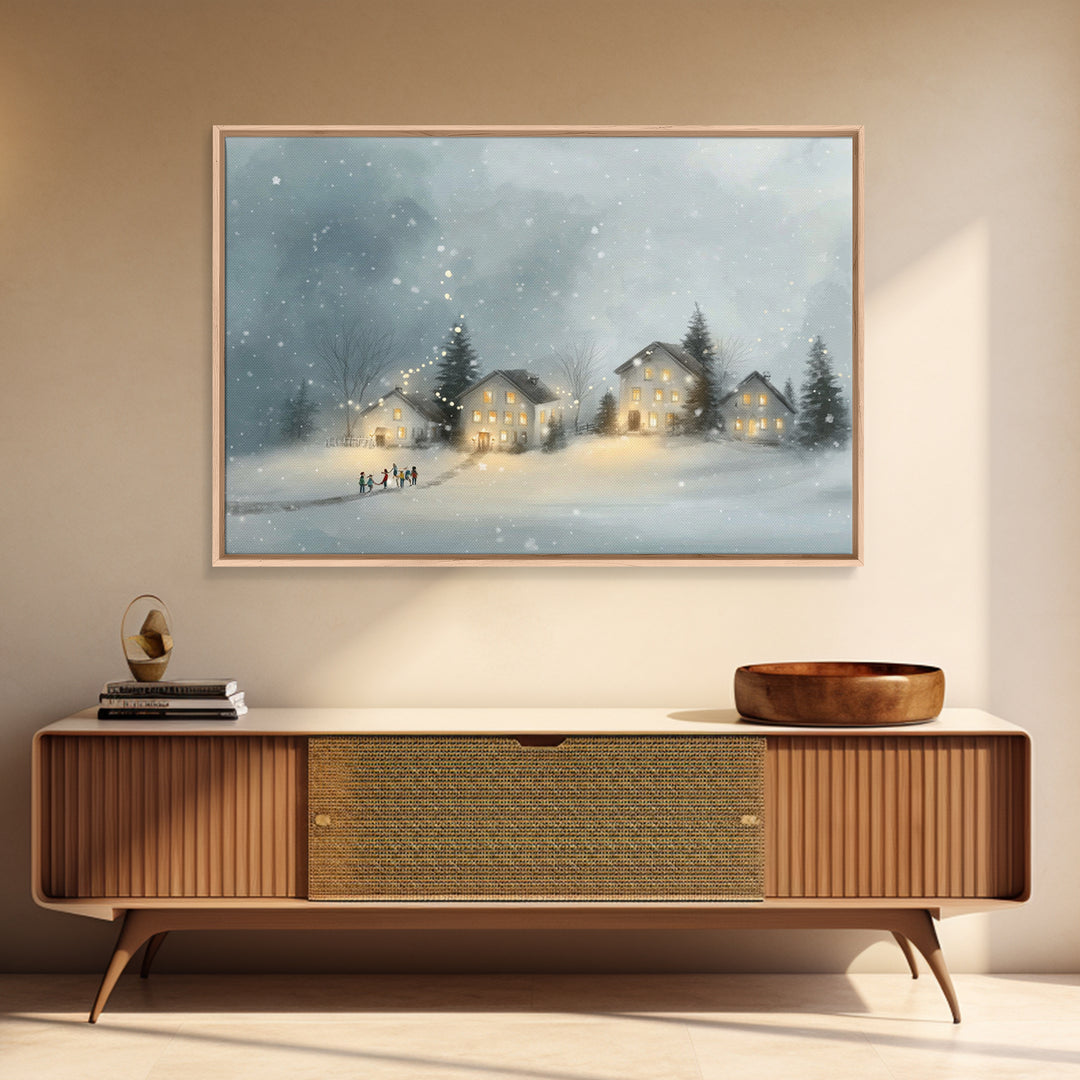 Winter Village Joy – Framed Canvas Print – Christmas Wall Art – Christian Christmas Art – Christmas Art Prints – Christian Decor – Framed C