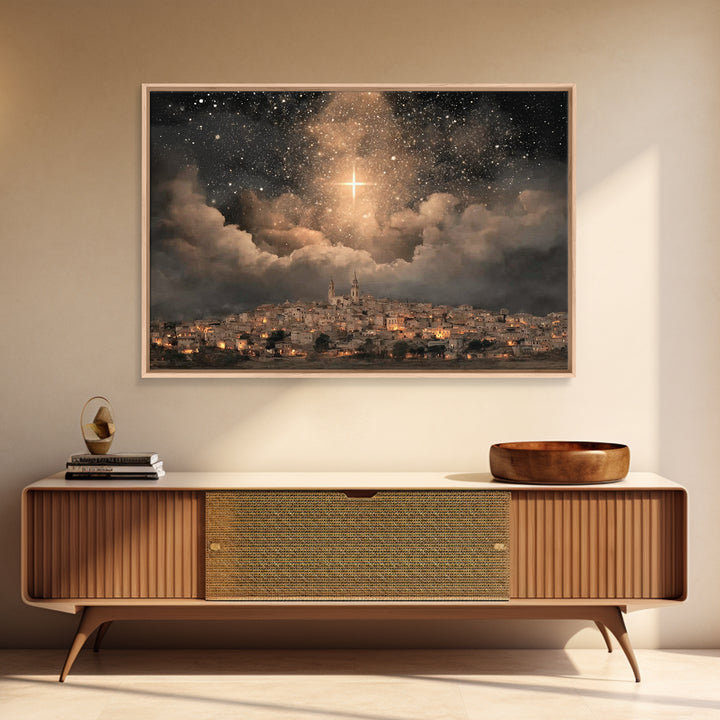Star Over The City, Framed Canvas Print, Christian Wall Art, Christmas Art, Christian Art Canvas, Christian Christmas Art, Christian Gift I