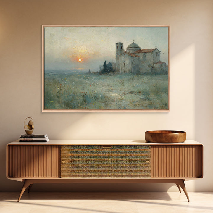Sunrise By The Chapel – Framed Canvas Print – Christian Wall Art – Christian Art Canvas – Vintage Christian Art – Christian Art Prints – Ch