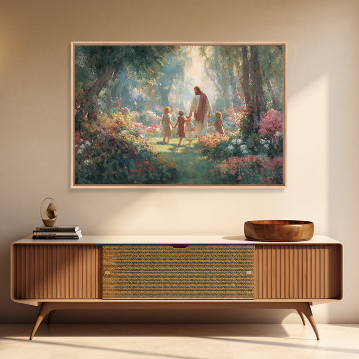 Radiant Garden Grace – Framed Canvas Print – Christian Art Canvas – Jesus Painting – Christian Decorations – Modern Christian Art – Christi