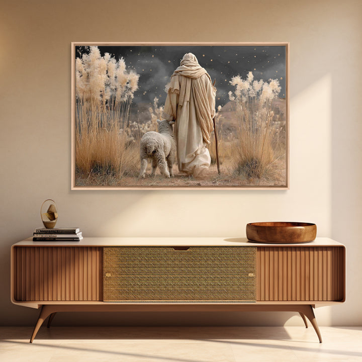 Silent Shepherd Walk – Framed Canvas Print – Christian Art Canvas – Jesus Painting – Christian Decor – Subtle Christian Art – Christian Wal