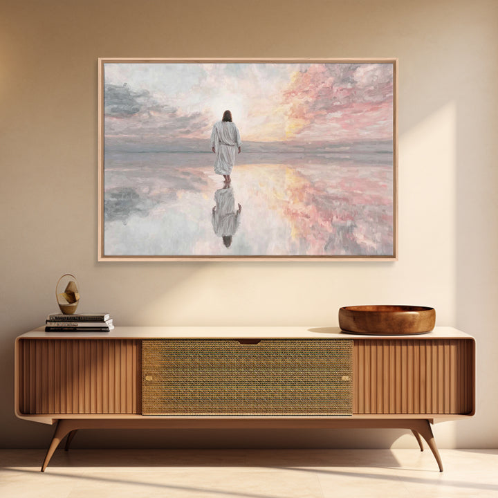 Heavenly Shore Walk - Framed Canvas Print - Christian Art Canvas - Christian Wall Art - Jesus Painting - Christian Gift Ideas - Modern Chri