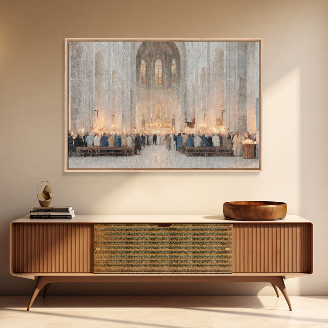 Holy Gathering – Framed Canvas Print – Christian Art Prints – Christian Wall Art – Subtle Christian Paintings – Christian Christmas Art – F