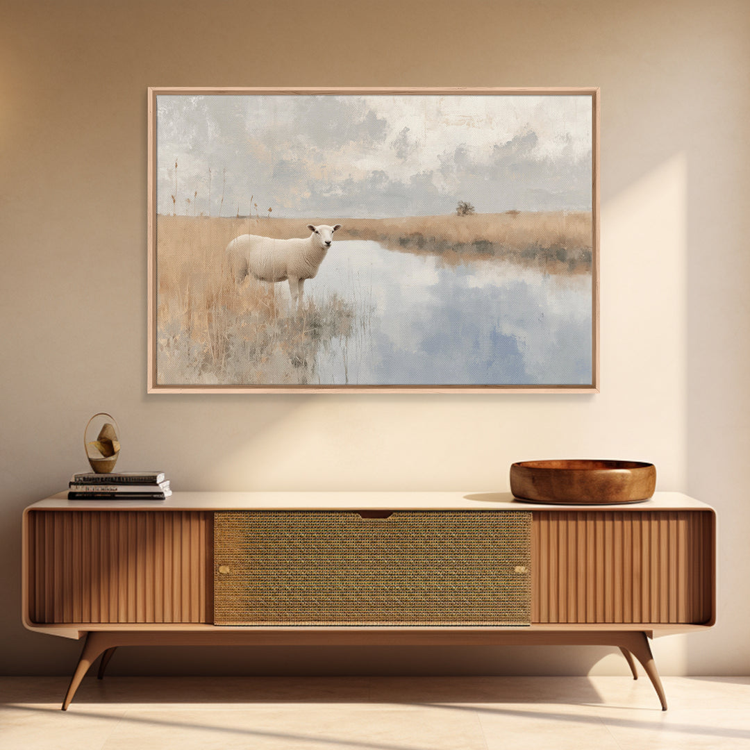 Quiet Shepherd Lamb - Framed Canvas Print - Christian Wall Art - Christian Art Canvas - Christian Painting - Subtle Christian Art