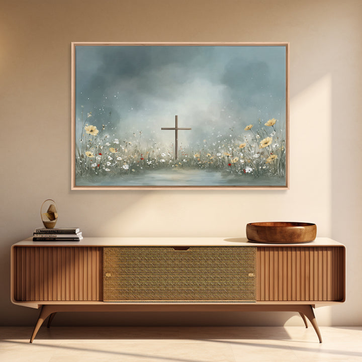 Blooming Cross Light, Framed Canvas Print, Christian Art Canvas, Christian Wall Art, Modern Christian Art, Christian Painting