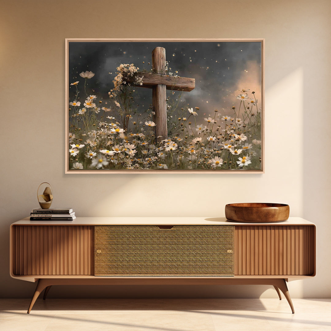Evening Cross Glory | Framed Canvas Print | Christian Wall Art | Christian Painting | Moody Christian Art | Christian Art Canvas