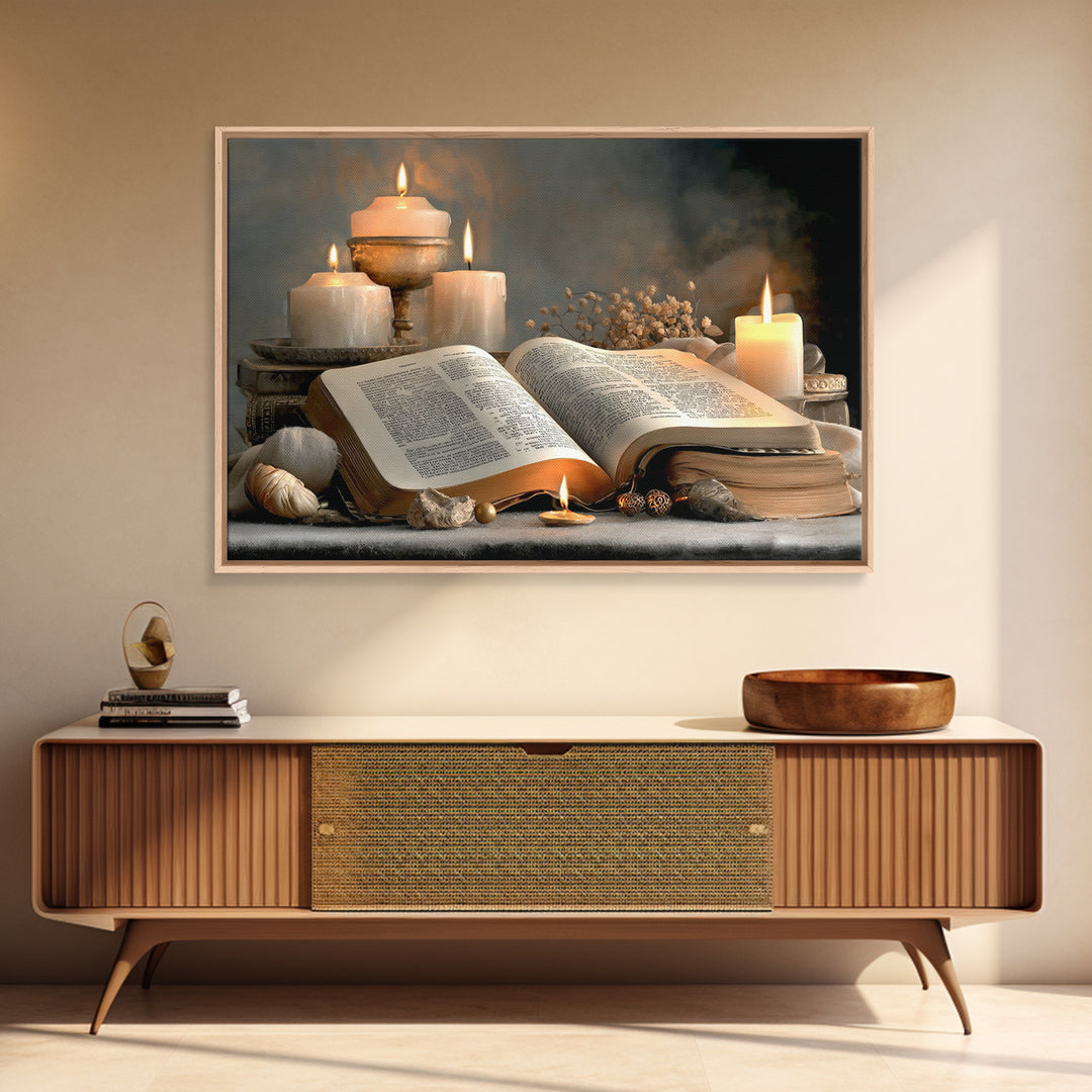 Sacred Scripture | Framed Canvas Print | Christian Art Canvas | Christian Decor | Christian Wall Art | Christmas Art | Christian Painting