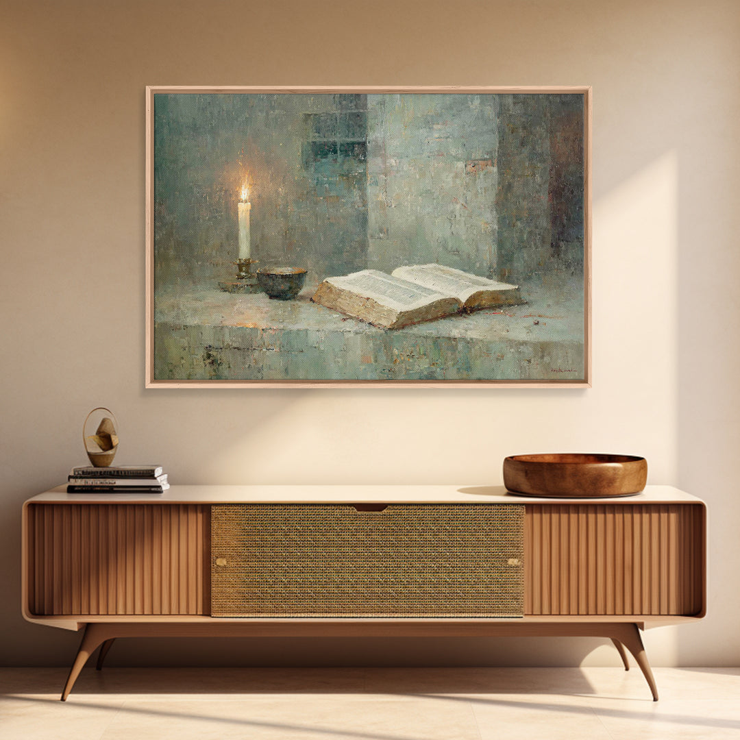 Quiet Scripture Light | Framed Canvas Print | Christian Art Canvas | Christian Painting | Christian Wall Art | Christmas Art | Christian De