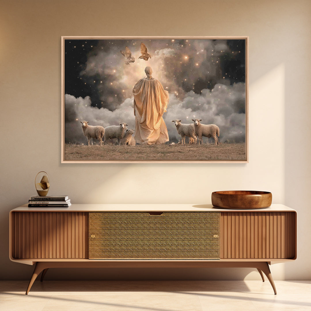 Shepherd’s Light – Framed Canvas Print – Christian Art Canvas – Christian Wall Art – Jesus Painting – Christmas Art – Christian Christmas D