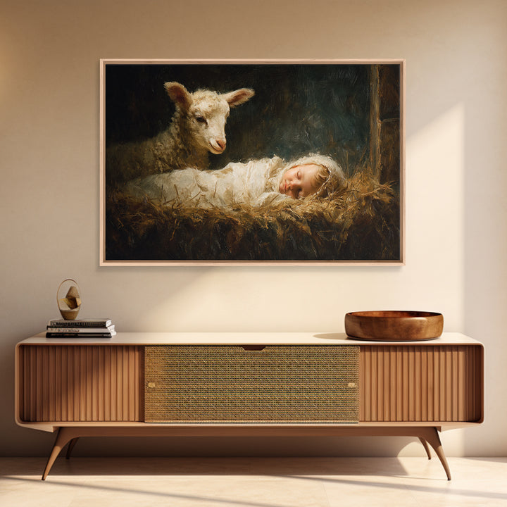 Pure Manger Calm | Framed Canvas Print | Christian Art Canvas | Christmas Wall Art | Christian Christmas Art | Jesus Painting | Christian G