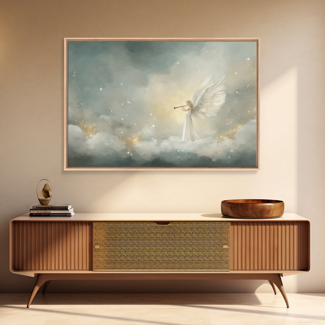 Heavenly Announcer – Framed Canvas Print – Christian Wall Art – Christian Art Canvas – Christmas Art – Christian Christmas Art – Christian