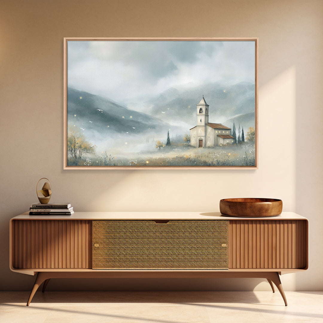 Chapel In The Mist | Framed Canvas Print | Christian Wall Art | Christian Art Canvas | Christian Art Print | Christian Gift