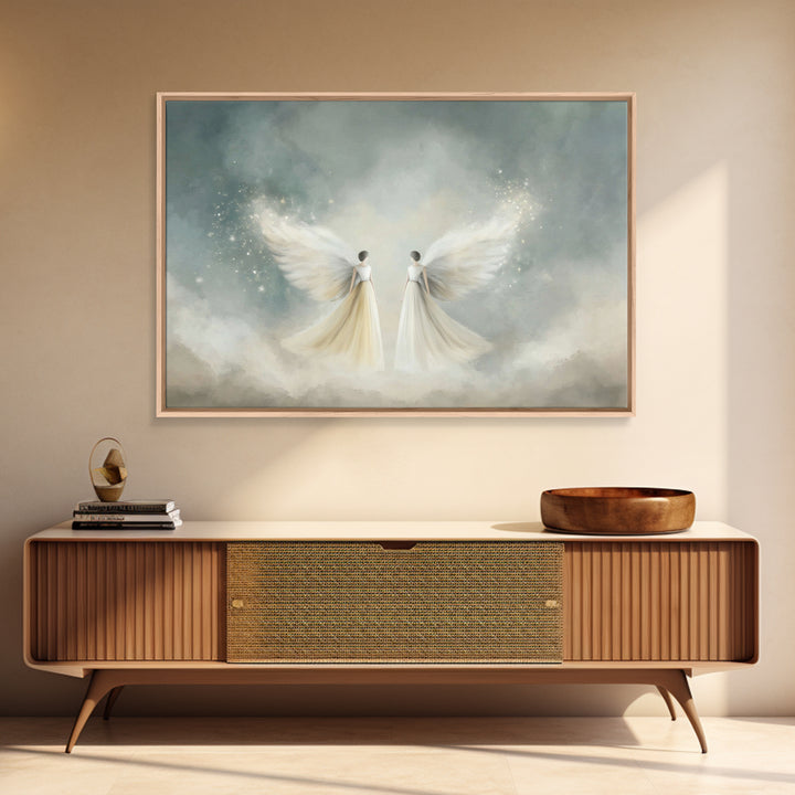 Angelic Companions, Framed Canvas Print, Christian Art Print, Christian Christmas Art, Christian Wall Art, Modern Christian Art