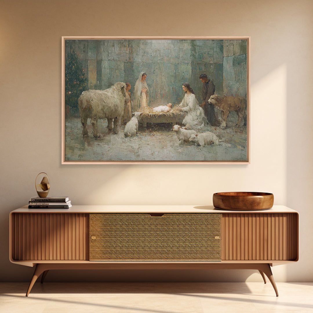 Nativity Light | Framed Canvas Print | Christmas Art Prints | Christian Christmas Art | Christian Wall Art | Christian Art Canvas
