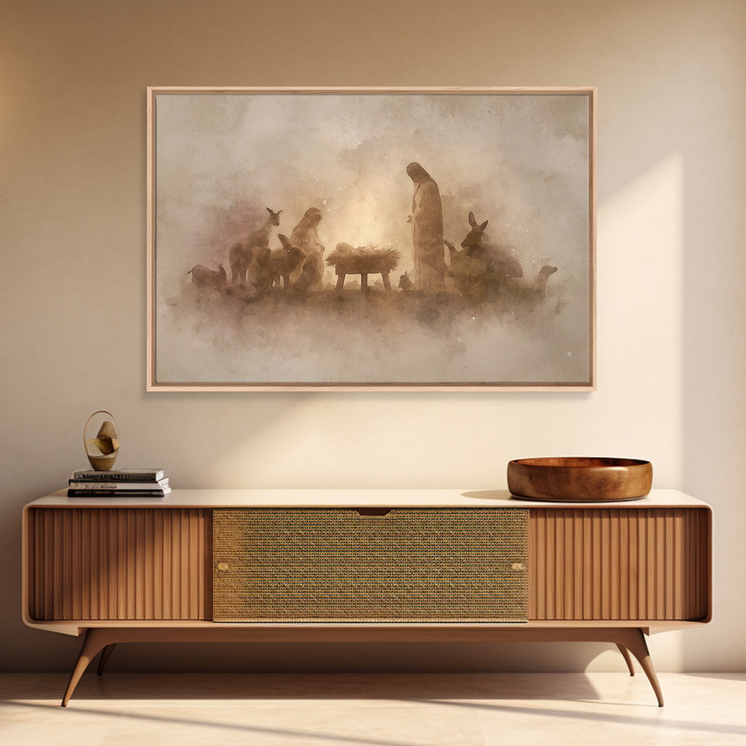 Nativity Wonder | Framed Canvas Print | Christian Wall Art | Christian Christmas Art | Moody Christmas Art | Christian Art Canvas