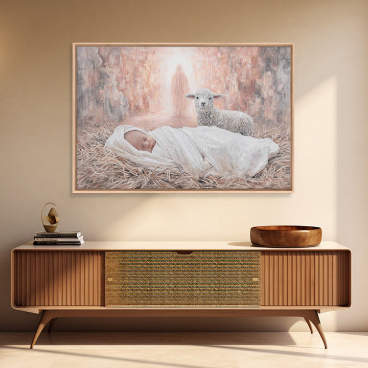 Heaven’s Gentle Lamb – Framed Canvas Print – Christian Art Canvas – Christian Wall Art – Christian Christmas Art – Christmas Art Prints