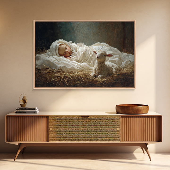 Holy Manger Peace – Framed Canvas Print – Christian Wall Art – Christmas Art – Christian Art Canvas – Jesus Painting