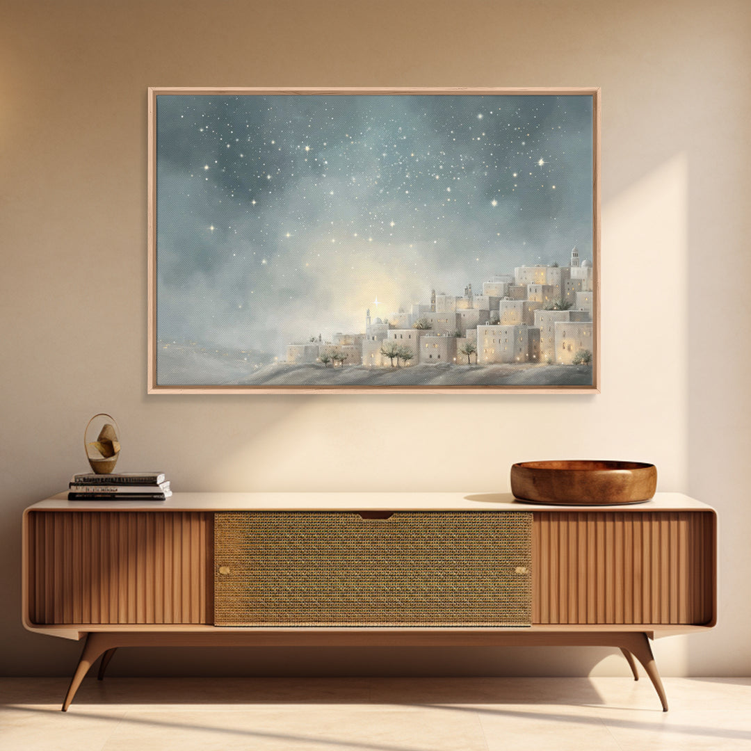 Bethlehem Nightfall – Framed Canvas Print – Christian Art Canvas – Christian Wall Art – Christmas Art – Christian Christmas Art