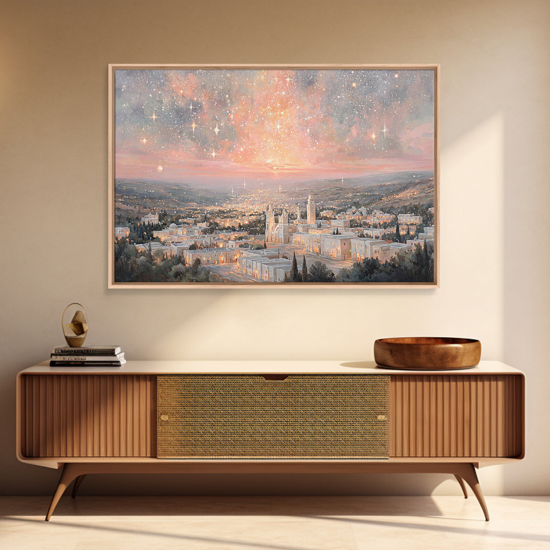 Bethlehem Starrise, Framed Canvas Print, Christian Wall Art, Christian Christmas Art, Christian Art Canvas, Christmas Art