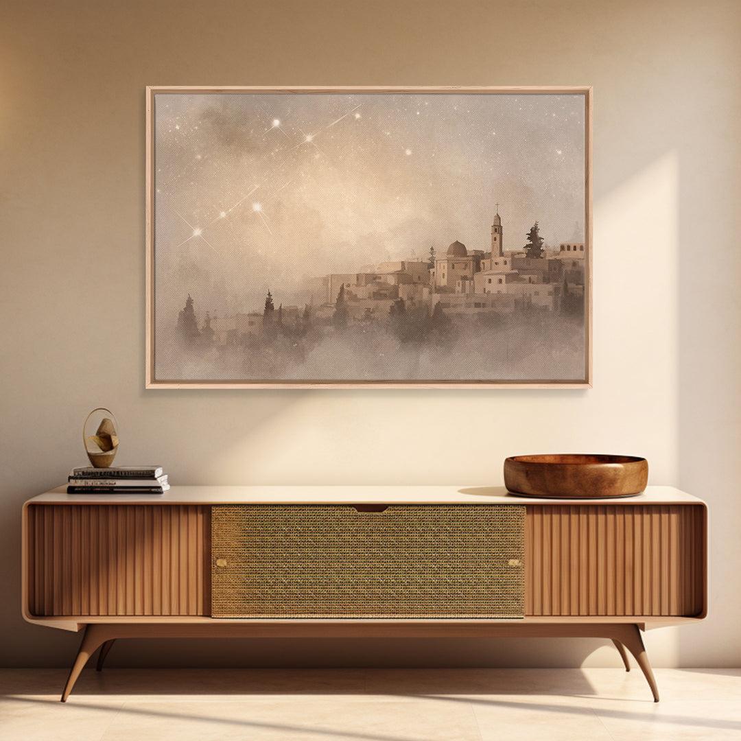 Sacred Dawn Over Bethlehem – Framed Canvas Print – Christian Art Canvas – Christian Wall Art – Christmas Art – Christian Christmas Art