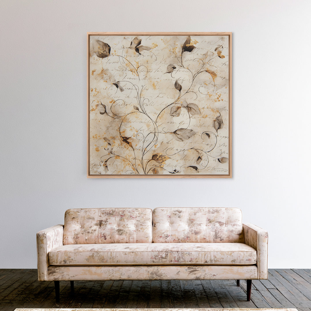 Floral Vine Created from Graceful Script Like Canvas Print, Calligraphy Art, Printable Art, Living Room Decor, Script, CAL-1x1-11