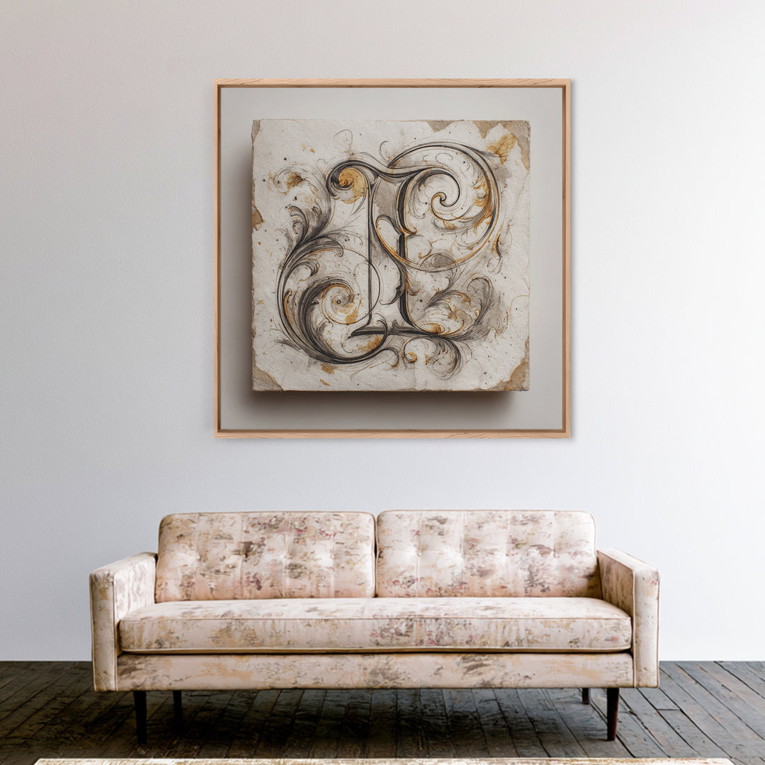 Baroque Scrollwork Made from Looping Pen Strokes Framed Canvas Print, Calligraphy Art, Wall Decor, Living Room Decor, Script, CAL-1x1-12