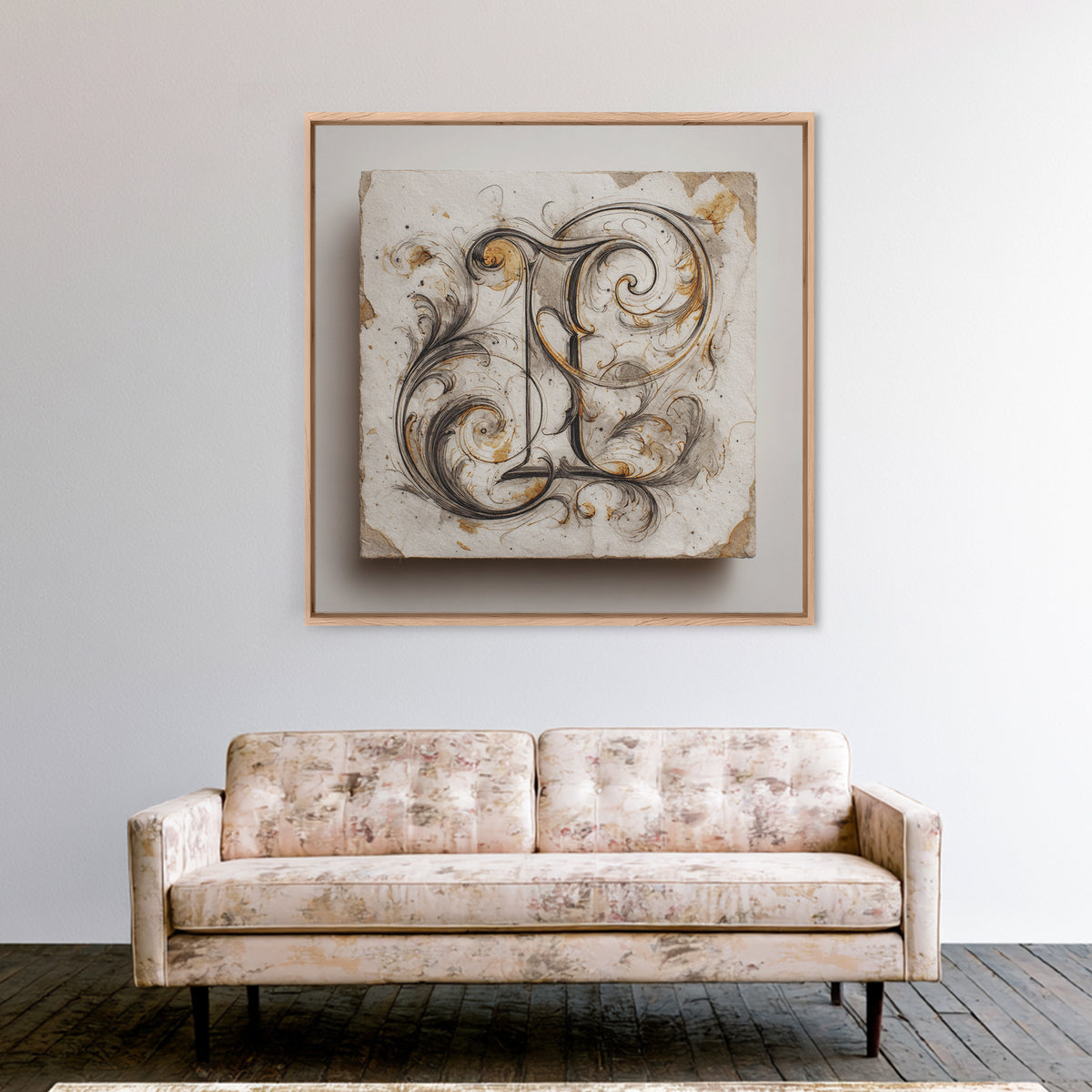 Baroque Scrollwork Made from Looping Pen Strokes Framed Canvas Print, Calligraphy Art, Wall Decor, Living Room Decor, Script, CAL-1x1-12