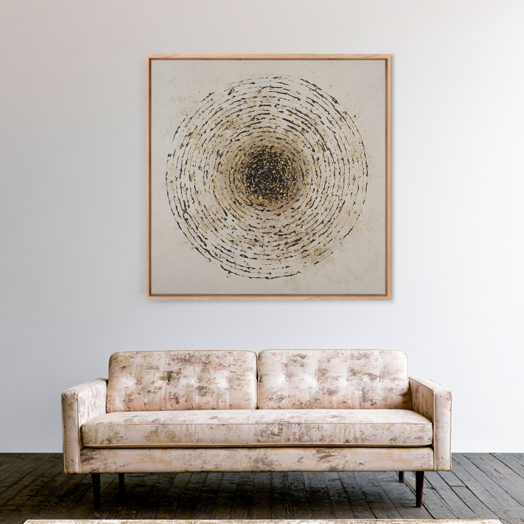 Gold Leaf Calligraphic Spiral on Plaster Surface Canvas Print, Calligraphy Art, Modern Art, Living Room Decor, Fine Art, Script, CAL-1x1-14
