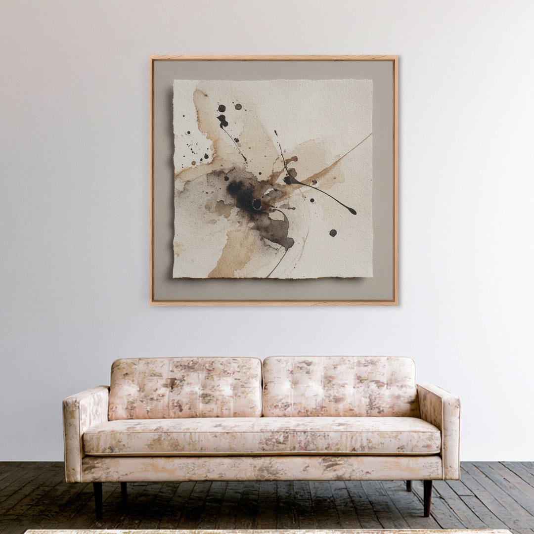 Ink Splatter and Long Brushstroke Composition Framed Canvas Print, Calligraphy Art, Modern Wall Art, Living Room Decor, Script, CAL-1x1-16
