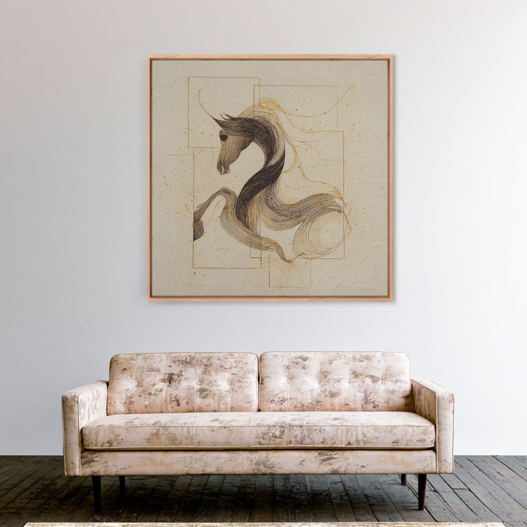 Calligraphic Horse Silhouette Made from One Line Canvas Print, Calligraphy Art, Digital Download Art, Living Room Decor, Script, CAL-1x1-17