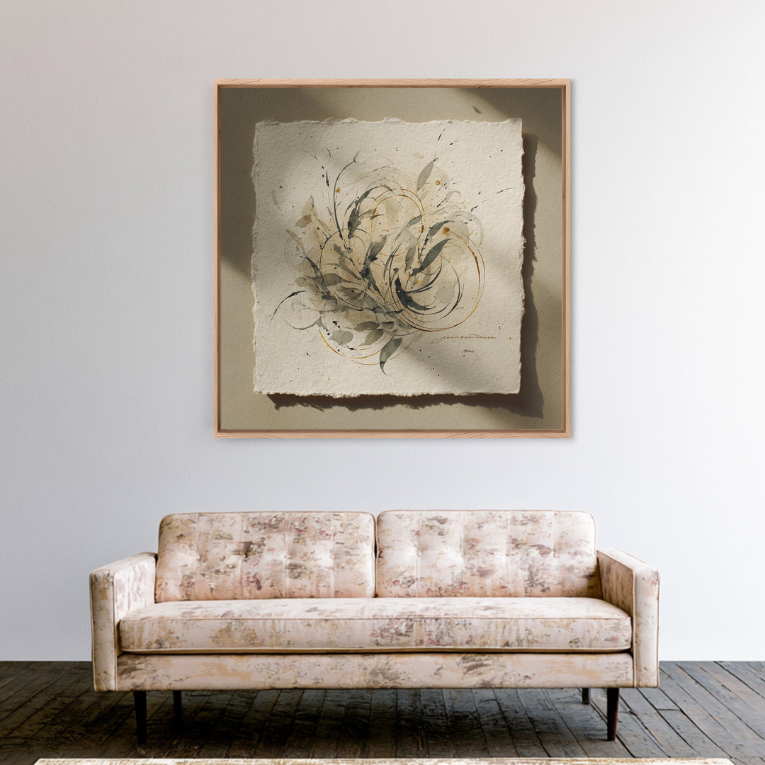 Botanical Calligraphy Pattern Canvas Print, Calligraphy Art, Living Room Wall Art, Living Room Decor, Fine Art, Script, CAL-1x1-22
