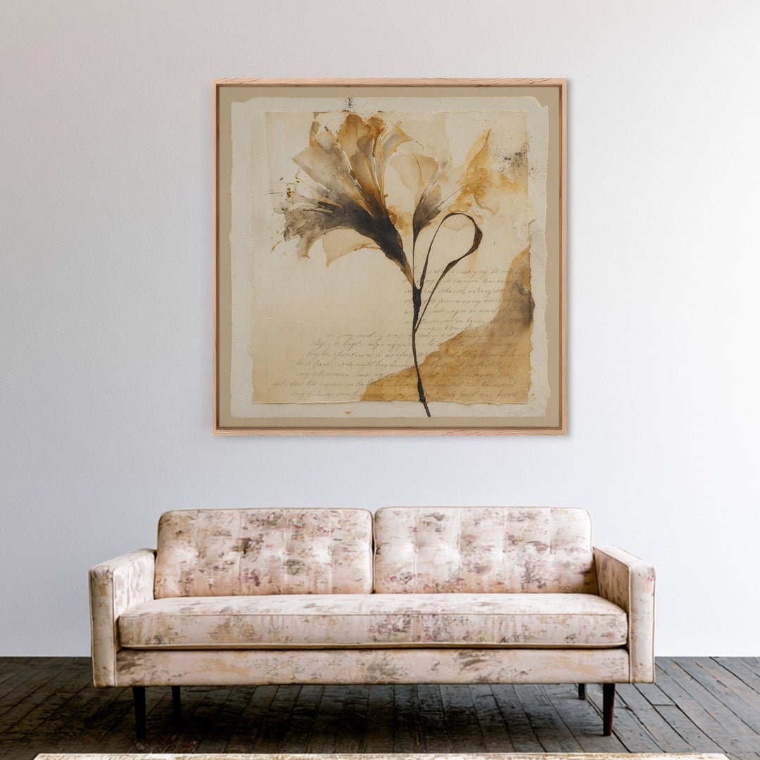 Single Elegant Flourish Shaped Like a Flower Framed Canvas Print, Calligraphy Art, Fine Art Print, Living Room Decor, Script, CAL-1x1-29
