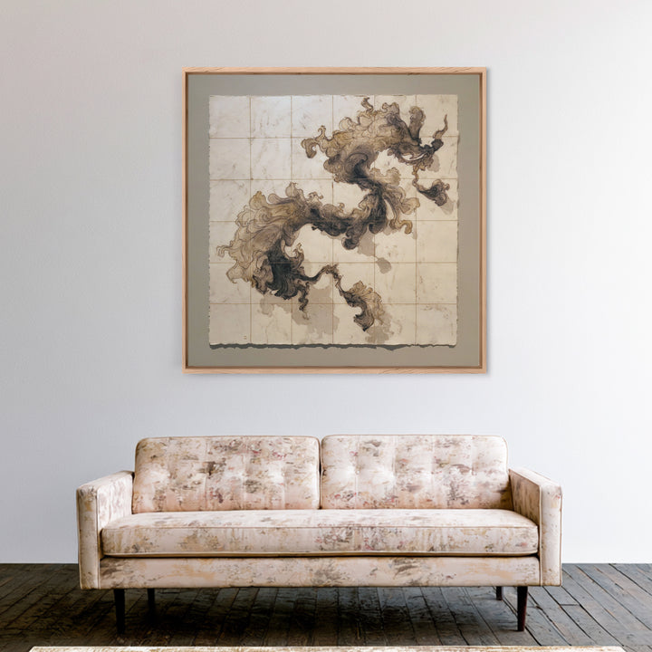 Ink Wash Dragon Curve Framed Canvas Print, Calligraphy Art, Statement Artwork, Living Room Decor, Fine Art, Script, Wall Decor, CAL-1x1-33