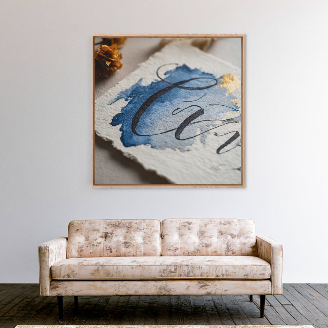 Modern Calligraphy Wave Framed Canvas Print, Calligraphy Art, Japanese Decor, Living Room Decor, Fine Art, Script, Art Print, CAL-1x1-34