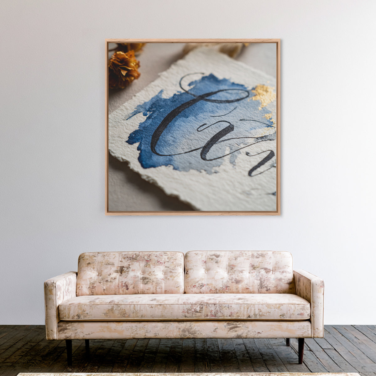 Modern Calligraphy Wave Framed Canvas Print, Calligraphy Art, Japanese Decor, Living Room Decor, Fine Art, Script, Art Print, CAL-1x1-34