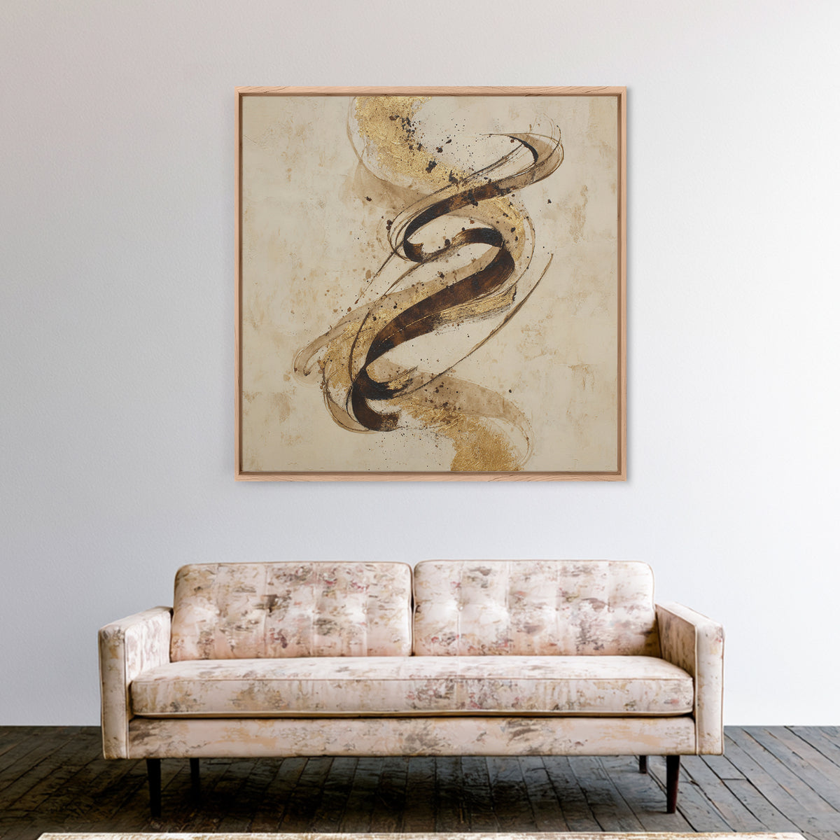 Gold Leaf Calligraphic Spiral on Plaster Surface Canvas Print, Calligraphy Art, Gallery Wall Set, Living Room Decor, Script, CAL-1x1-38