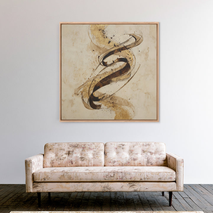 Gold Leaf Calligraphic Spiral on Plaster Surface Canvas Print, Calligraphy Art, Gallery Wall Set, Living Room Decor, Script, CAL-1x1-38