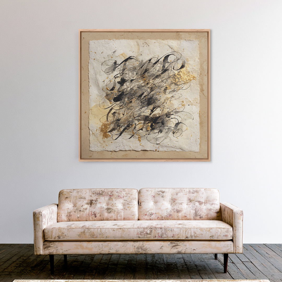 Romantic Handwritten Marks Without Readable Words Canvas Print, Calligraphy Art, Bedroom Wall Decor, Living Room Decor, Script, CAL-1x1-39