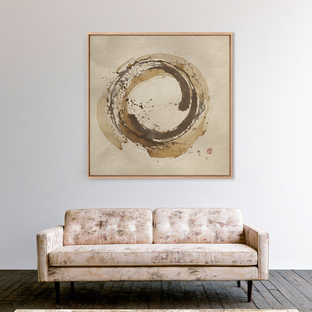 Japanese Brush Mark Circle Canvas Print, Calligraphy Art, Home Decor, Living Room Decor, Fine Art, Script, Wall Art Print, CAL-1x1-4