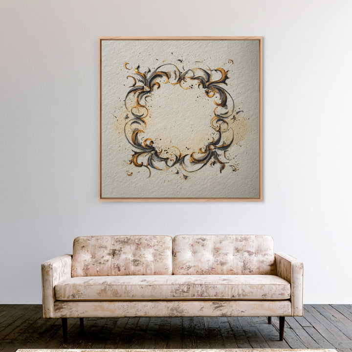 Ornamental Frame of Flourished Pen Curves Framed Canvas Print, Calligraphy Art, Minimalist Wall Art, Living Room Decor, Script, CAL-1x1-42