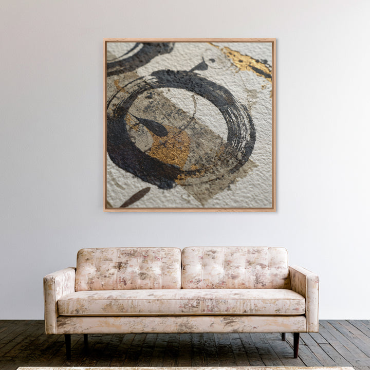 Japanese Brush Mark Circle Framed Canvas Print, Calligraphy Art, Bedroom Wall Decor, Living Room Decor, Fine Art, Script, CAL-1x1-52