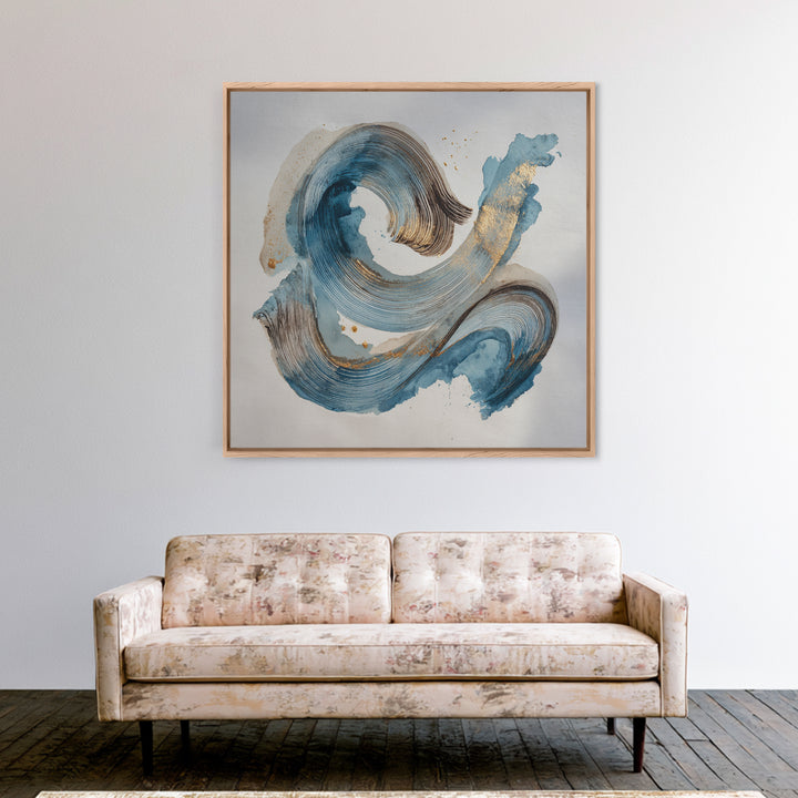Modern Calligraphy Wave Framed Canvas Print, Calligraphy Art, Japanese Decor, Living Room Decor, Fine Art, Script, Art Print, CAL-1x1-58