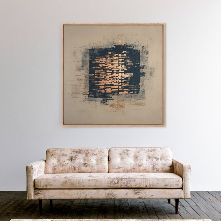 Layered Copper Ink Strokes on Dark Navy Framed Canvas Print, Calligraphy Art, Custom Art, Living Room Decor, Fine Art, Script, CAL-1x1-6