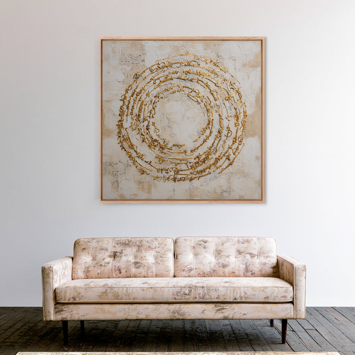 Gold Leaf Calligraphic Spiral on Plaster Surface Canvas Print, Calligraphy Art, Gallery Wall Set, Living Room Decor, Script, CAL-1x1-62