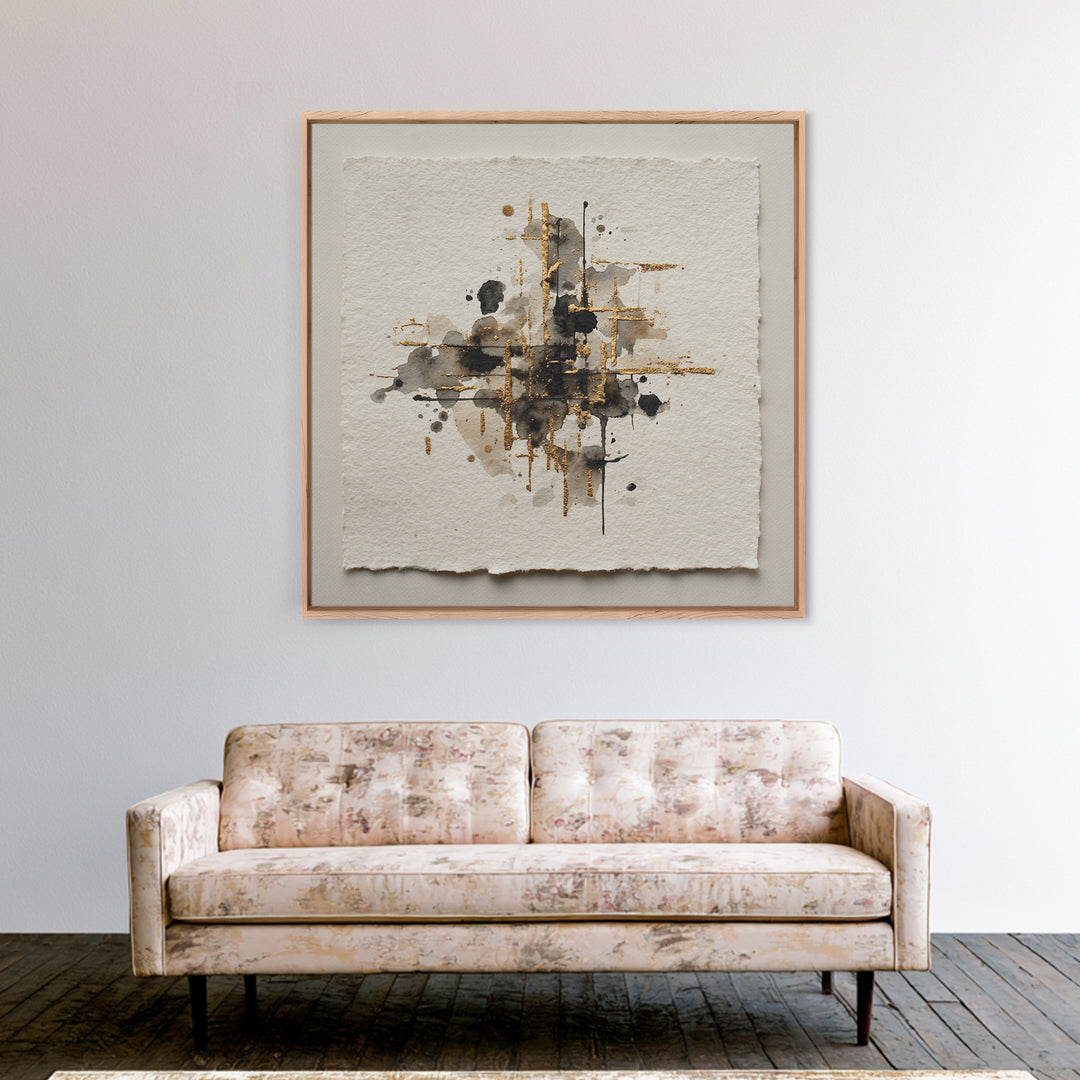 Ink Splatter and Long Brushstroke Composition Canvas Print, Calligraphy Art, Living Room Wall Art, Living Room Decor, Script, CAL-1x1-64