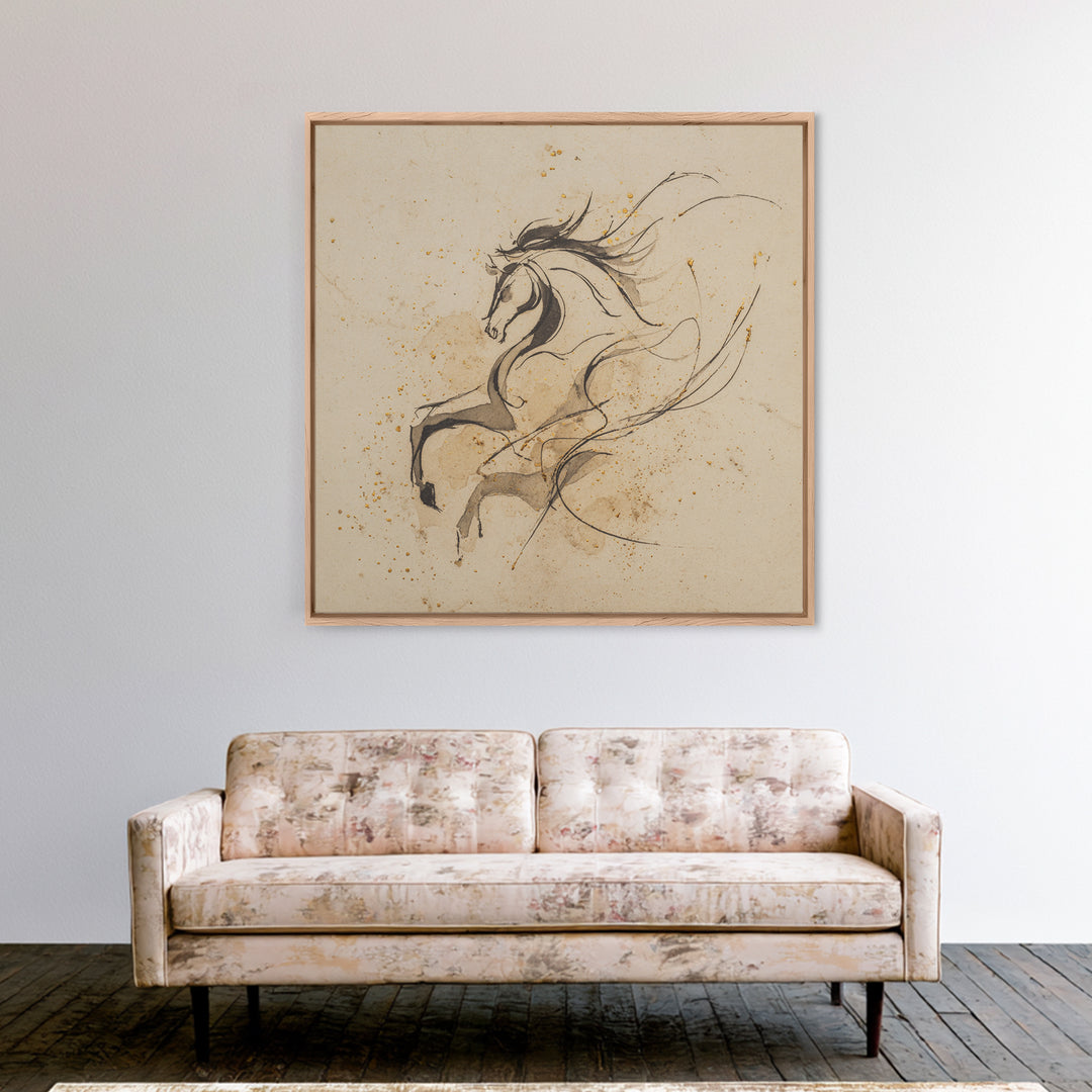 Calligraphic Horse Silhouette Made from One Line Canvas Print, Calligraphy Art, Gallery Decor, Living Room Decor, Script, CAL-1x1-65