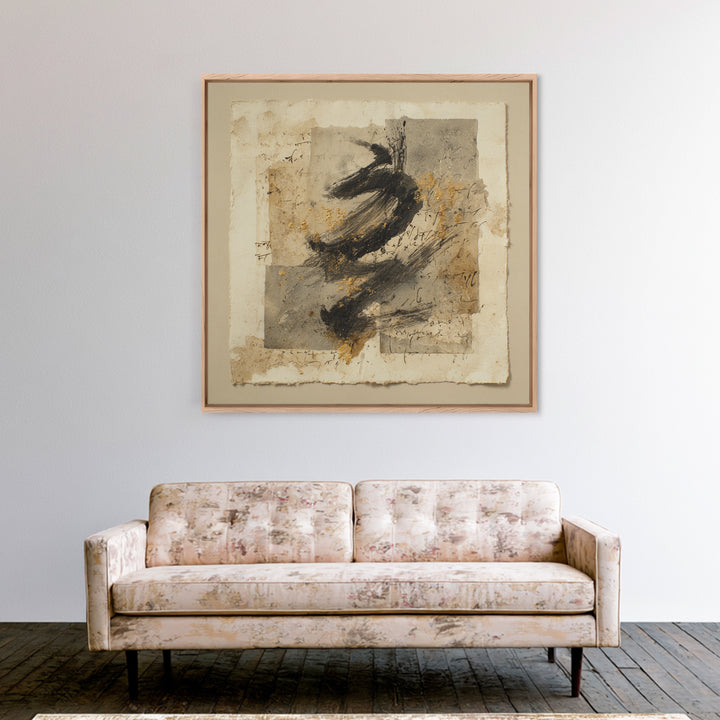 Abstract Prayer Flag of Brush Marks Framed Canvas Print, Calligraphy Art, Japanese Decor, Living Room Decor, Fine Art, Script, CAL-1x1-71