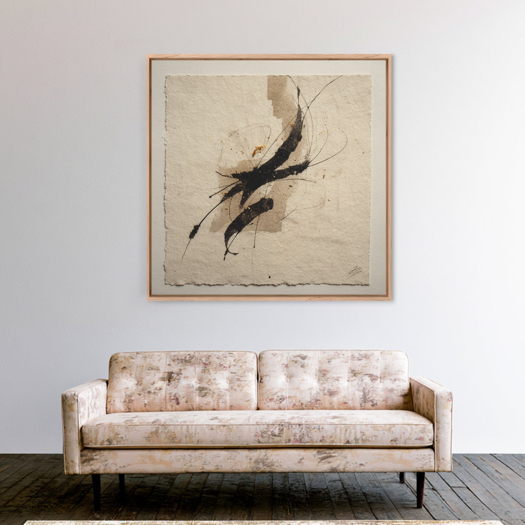 Minimal Black Calligraphy Rhythm Framed Canvas Print, Calligraphy Art, Fine Art Print, Living Room Decor, Fine Art, Script, CAL-1x1-79