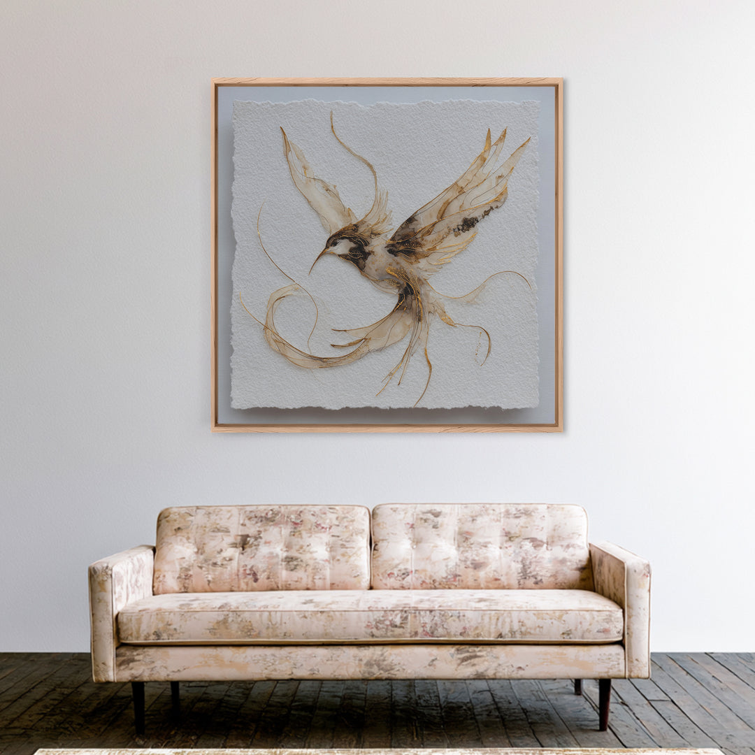 Calligraphic Bird Shape Formed from Flowing Lines Framed Canvas Print, Calligraphy Art, Printable, Living Room Decor, Script, CAL-1x1-8